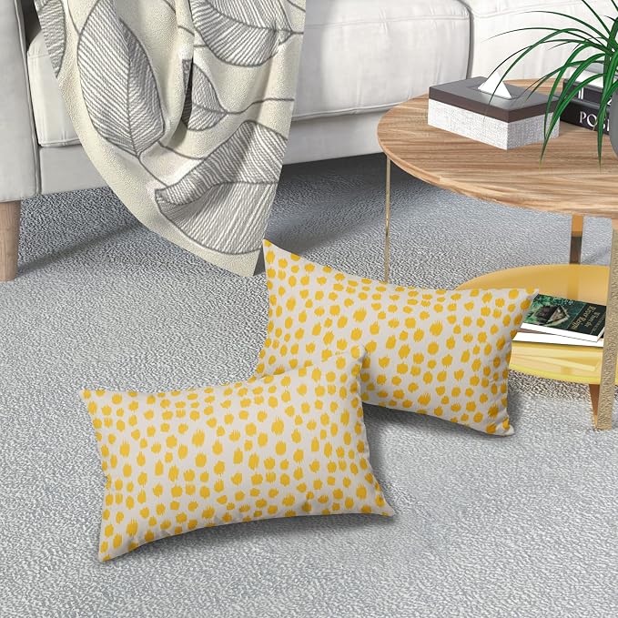 Yellow Cream Pillow Covers 12x20 Set of 2 Boho Design Polka Dot Throw Pillows Modern Brush Strokes Print Decorative Outdoor Pillowcase Lumbar Cushion Cover Linen Pillow Case for Home Sofa Couch Bed