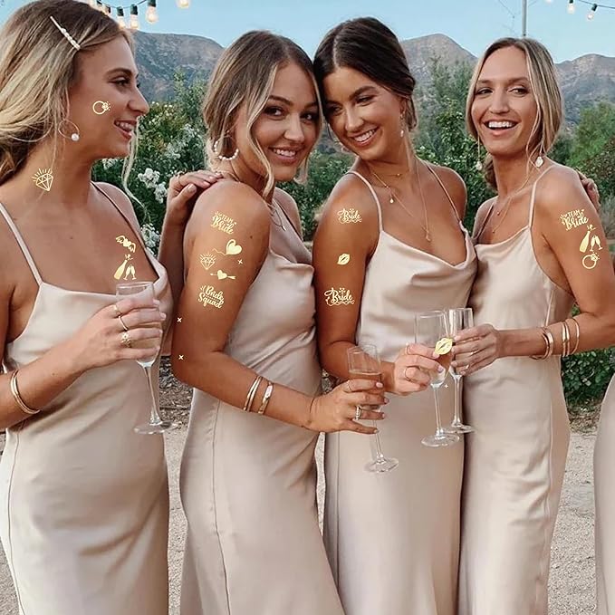 Bride's Babes Bachelorette Temporary Tattoos, Bride Tribe Cheers Gold Metallic Tattoos for Bachelorette Party Bridesmaid Favors Decorations(Bride Squad)