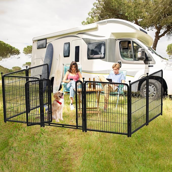 Getlay Dog Playpen 32 inch 16 Panels, Puppy Playpen Indoors, Dog Fence Outdoor for Yard, Wide Door Low Threshold Garden Fence for Medium/Large Pets. Black Dog Pens Total 35.4 Ft(L)