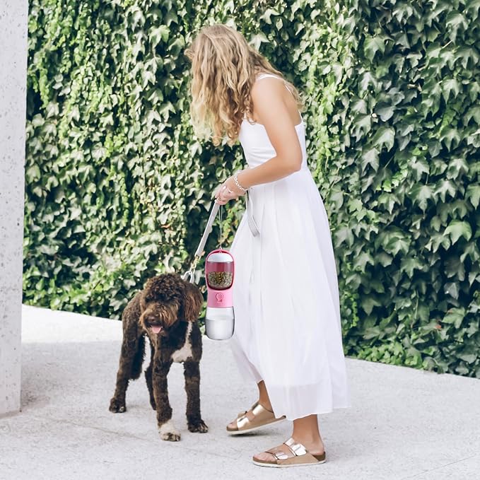 Cibaabo Dog Water Bottle Portable with Food Container & Filter for Travel | Feeding & Hydration | Travel Puppy Water Bowl | Portable Pet Dispenser | Girl Dog Accessories | for Hiking Camping Beach