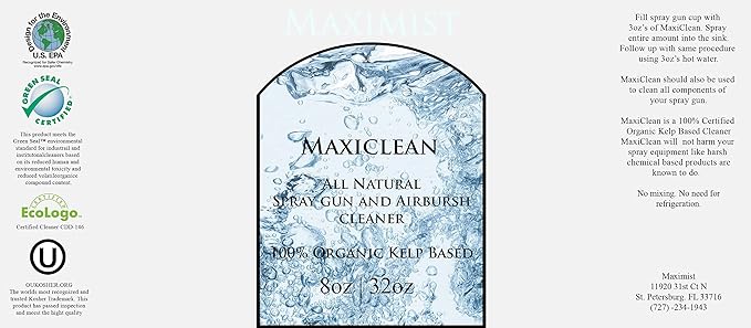 MaxiMist MaxiClean Organic, Natural Airbrush Spray Tanning Spray Gun Cleaner 64 oz (2 Pack - 32 oz) - (use for spray tan equipment)