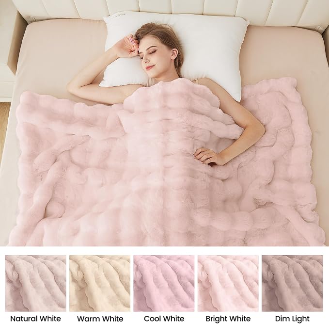 ORINOVA Pink Fluffy Blanket Queen Size 90x90 Faux Fur Soft Furry Blanket for Bed Couch Cozy Fuzzy Throw Queen Blankets for Bedroom Home Decor 1000 GSM