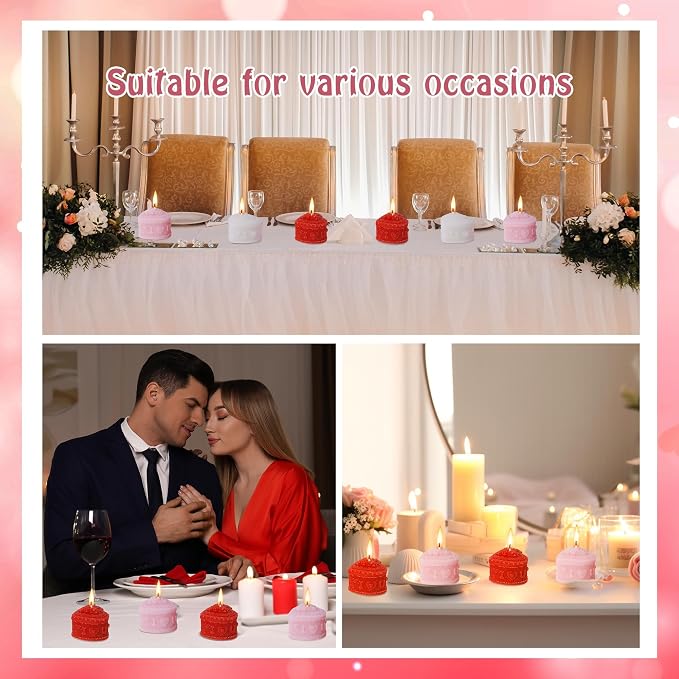 6 Pcs Valentine's Day Heart Candles- Love Heart Shape Scented Candles- Handmade Aromatherapy Candles for Valentine's Day, Wedding, Anniversary, Birthday, Home Decor (Red, White, Pink)