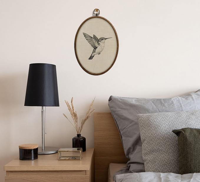 Hummingbird Sketch Oval Wall Art, Vintage Black and White Bird Oval Framed Wall Art, Waterproof Cottage Core Home Decor for Western Farmhouse Bedroom Living Room, Home Retro Decor Products, 03