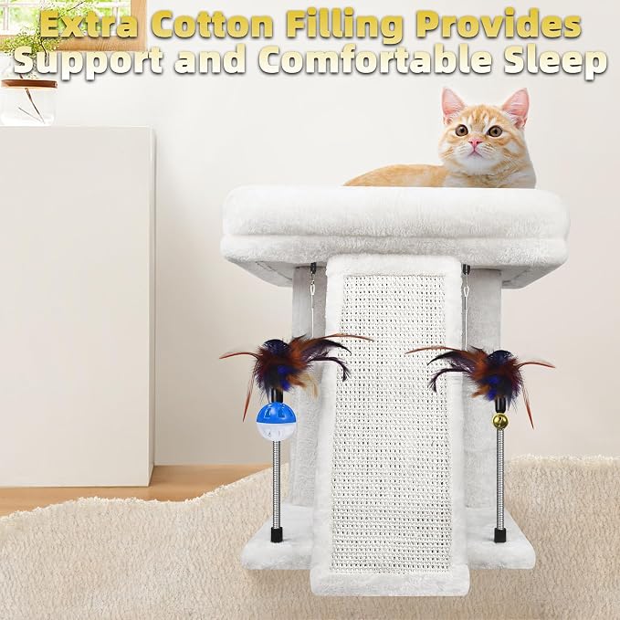 TWDEPART Cat Tree Cat Tower with Cat Scratching Post for Indoor Cats,Activity Centre Climbing Tree Cat Furniture with Playful Toy Balls,Beige