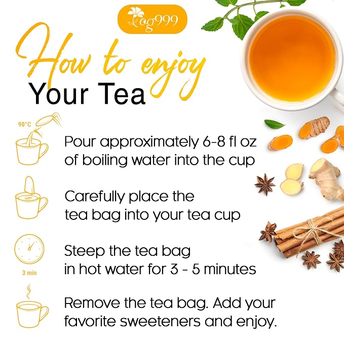 120 Tea Bags - Anti-Inflammaherb Loose Leaf Tea, 100% Natural from Ginger, Turmeric, Peppermint, Black Pepper, Cinnamon. Made with Natural Material Tea Bags. No Sugar, No Caffeine, No Gluten, Vegan.
