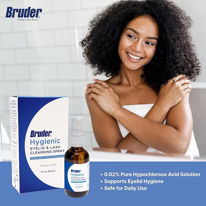 Bruder Hygienic Eyelid Solution Spray - Non-Irritating Pure Hypochlorous in Saline, Calm, Skincare, Daily Use Eyelid and Lash Cleanser, Eye Cleansing Spray (30mL)
