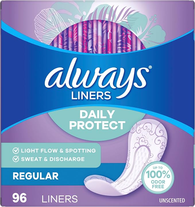 Always Panty Liners for Women Daily Protect Liners, Regular Length,96 Count