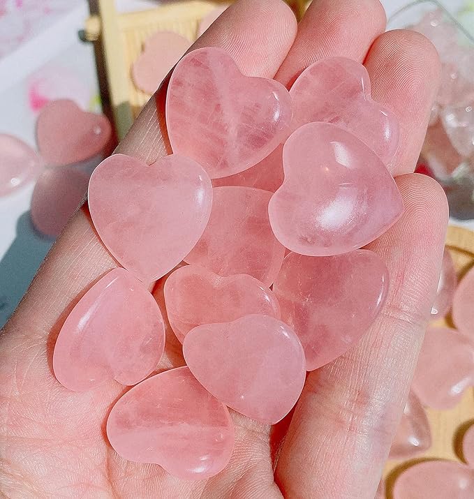 20 PCS Rose Quartz Heart Crystals Natural Crystal Polished Healing Cute Mini Pocket Stones Palm Thumb Love Gemstones Set Bulk Wholesale Reiki Energy Balancing Meditation Pink Heart Gifts for Mother Anniversary Valentine's Day Gifts for Women