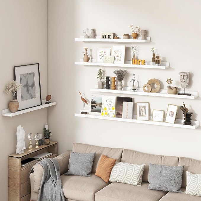 Picture Ledge Shelf, Floating Shelves for Wall, 30" W Set of 2, White | FSC Certified Engineered Wood, Wall Mounted Bookshelf, for Nursery Living Room Bedroom, Pre-Drilled, Easy Install