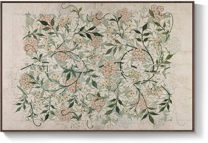 Extra Large Framed William Morris Wall Art for Living Room, Oversized Neutral Sage Green Vintage Canvas Artwork for Walls, Botanical Painting Print for Dining Room Bedroom Hallway Wall Decor, 72x48 In