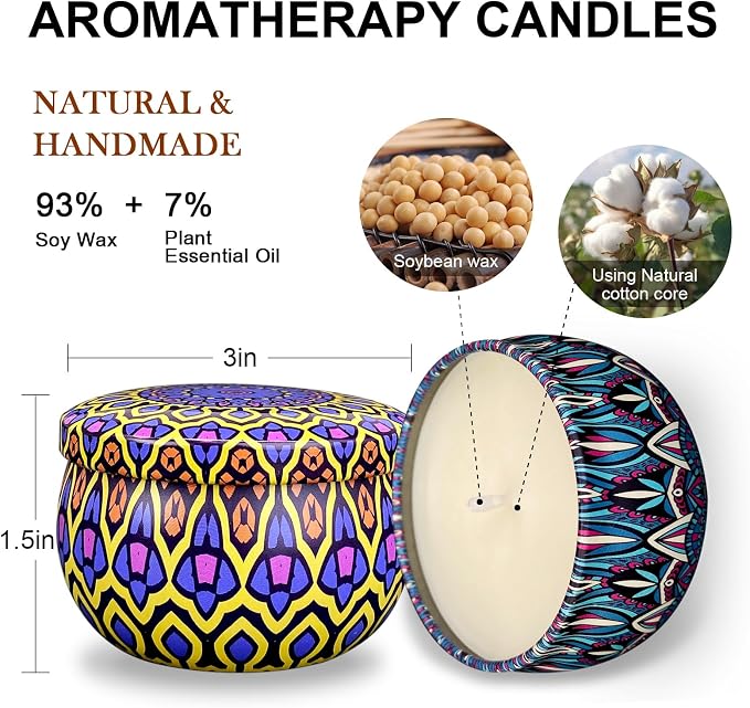 Set of 24 Small Scented Candles Soy Wax Aromatherapy Candles 2.5 OZ Portable Tin Candles with Lid, Relaxation Gifts Basket for Mother, Women, Friends and Coworkers