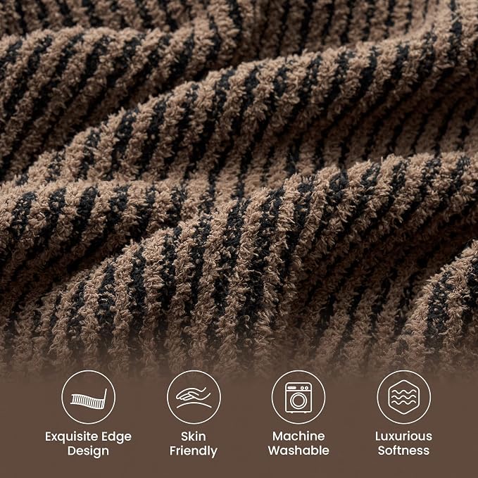 Snuggle Sac Chocolate Brown Throw Blanket for Couch, Fuzzy Microfiber Throws, Knit Soft Blankets for Couch, Sofa, Travel, Black Brown, 50x60 inches