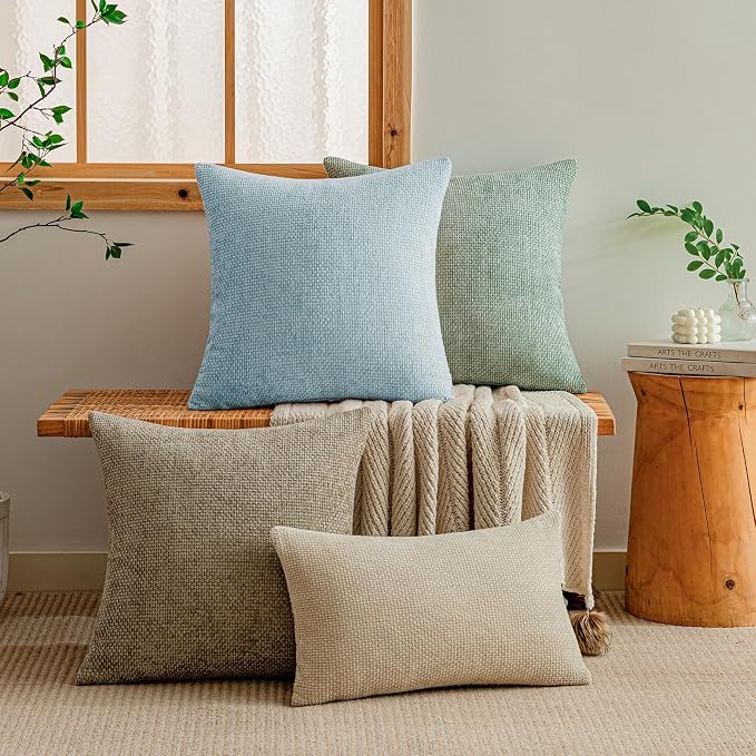 a moment Baby Blue Chenille Throw Pillow Covers 16x16 Inch Pack of 2 Modern Decorative Throw Pillow Covers Farmhouse Cross Covers Home Decor for Sofa Bedroom Living Room