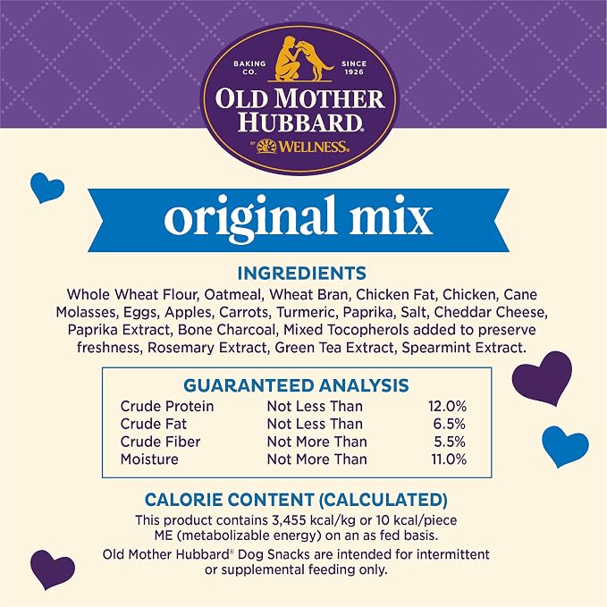 Old Mother Hubbard Wellness Classic Original Mix Dog Biscuits, Natural Training Treats, 4 Flavors, Mini Size, 20 oz Bag (Pack of 2)