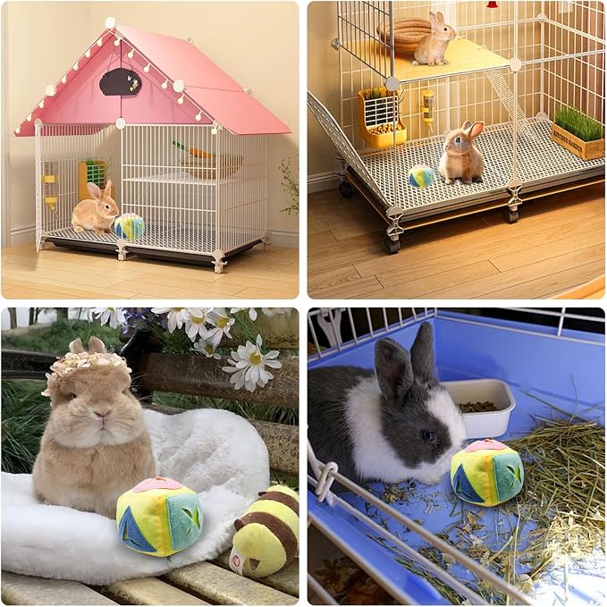 Rabbit Foraging Toy, Bunny Puzzle Treat Dispenser, Feeding Ball Toy with Bell for Bunny, Exercise Enrichment Toys for Bunnies Boredom, Rabbit Accessories for Bunnies Indoor