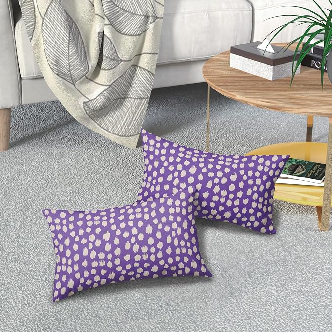 Sweetshow Purple Cream Dots Lumbar Pillow Covers 12x20 Set of 2 Boho Design Polka Dot Print Throw Pillows Modern Outdoor Decorative Pillowcase Rectangle Linen Cushion Cases Decor for Sofa Couch Bed