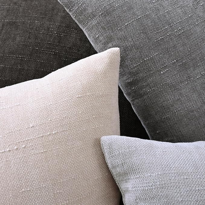 Set of 4 Soft Textured Decorative Throw Pillow Covers 16x16 Inch Cozy Farmhouse Cushion Cover Square Accent Pillow Cases for Bed Couch Sofa Living Room, Dark Grey