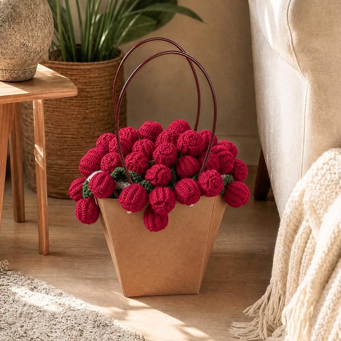 Ivydale 43inch Crochet Flower Bouquet Throw Blanket Red Rose