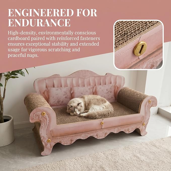 Cat Scratcher Bed Sofa,Extra Large 24 Inch Kitty Couch, Modern Large Kitten Lounger for Indoor Cats,Unique Cute Corrugated Cardboard Cat Sofa Scratcher