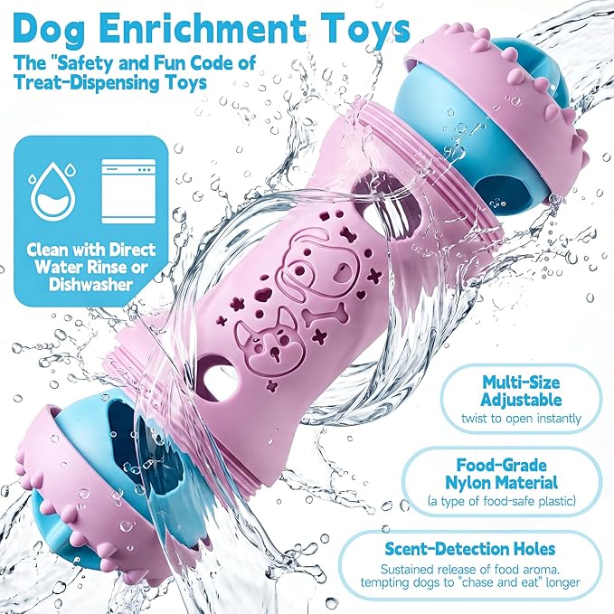 PETSTA 2 Pack Dog Puzzle Toys, Adjustable Treat Dispensing Slow Feeder Toy, Interactive Dog Enrichment Toy for Brain Stimulation and Boredom Relief
