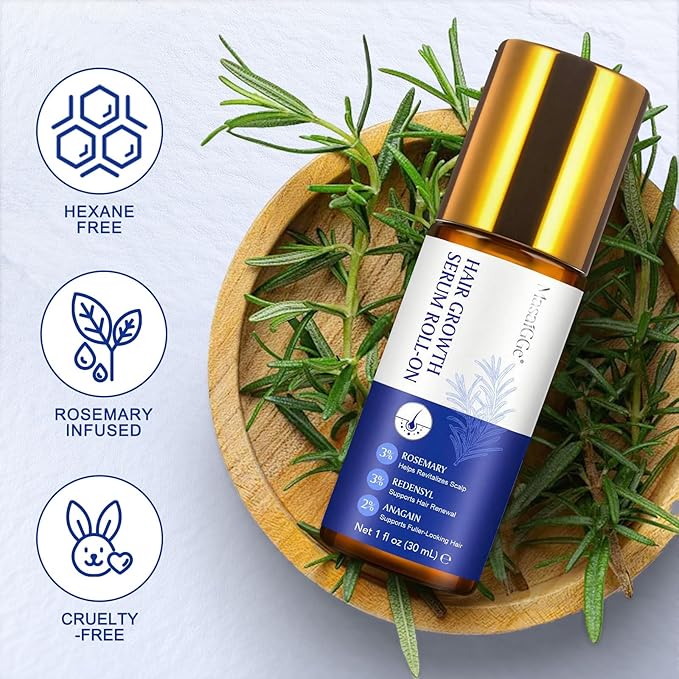 Hair Growth Serum Roll On, Hair Growth Serum Rosemary Oil Helps Hair Growth for Men and Women, Support Scalp Health, Fast-Absorbing, Non-Greasy (30ml)