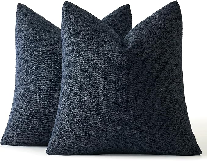 MIULEE 20x20 Decorative Lumbar Boucle Couch Pillow Covers Navy Blue | Set of 2 Textured Neutral Throw Pillow Covers, Accent Solid Pillowcases, Sofa Living Room Home Decor