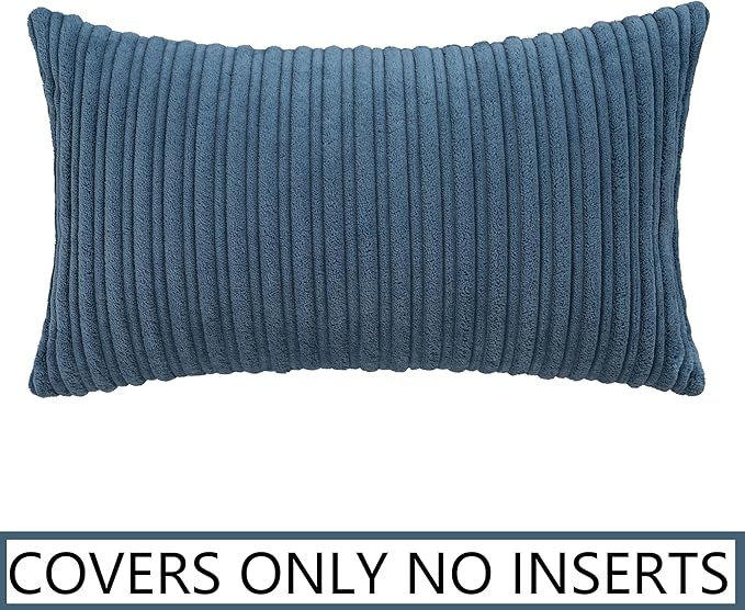 UGASA 14x24 Inch Pillow Cover Pack of 1 Soft Boho Stripe Corduroy Long Rectangular Lumbar Cushion Cover Farmhouse Decorative Throw Pillowcase for Bed, Couch, Sofa, Bedroom, Living Room, Dusty Blue