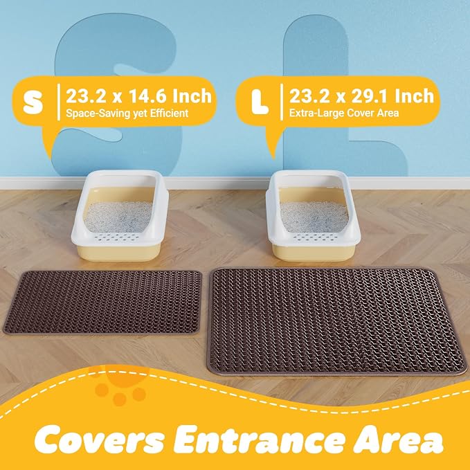 Powools Cat Litter Mat, 30 x 24 in, Waterproof, Non-Slip, Brown | Litter Trapping Mat, Easy to Clean, Litter Box Mat, Urine-Proof, Cat Toilet Training Systems Accessories, Indoor Cats