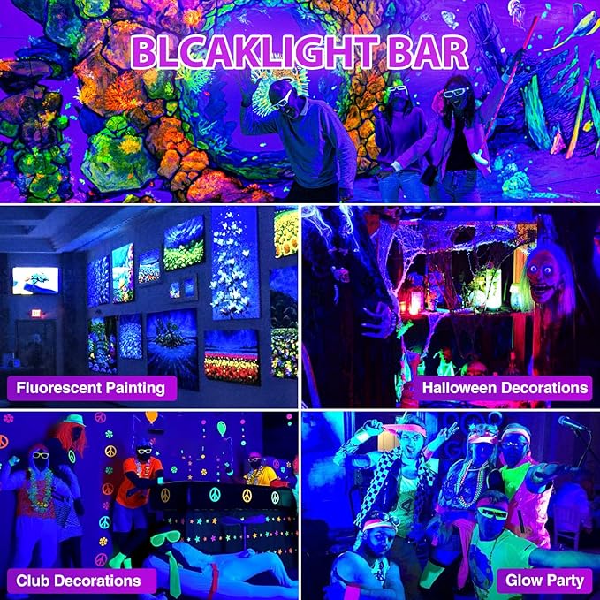 45W LED Black Light Bar,Black Lights for Glow Party,Waterproof Blacklight with Plug & Switch, Halloween Light for Glow in The Dark Party Supplies,Bedroom,Body Paint,Stage Lighting,4 Pack