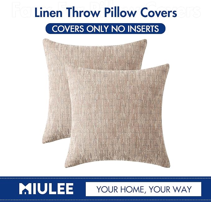 MIULEE Pack of 2 Decorative Burlap Linen Spring Throw Pillow Covers Modern Farmhouse Pillowcases Rustic Woven Textured Cushion Cover for Sofa Couch Bed 24x24 Inch Tan