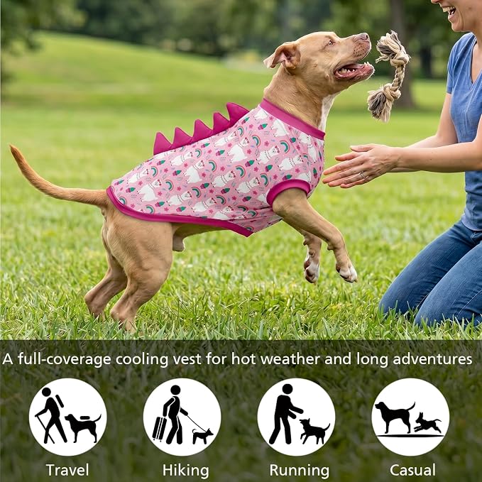 UPF 50+ Sun Protection Dog Shirt - Sleeveless Cooling Vest for Medium Dogs Girl, Quick-Dry Pet T-Shirt with Funny Dinosaur Horns, UV Protective Breathable Dog Clothes U-COSBX09M