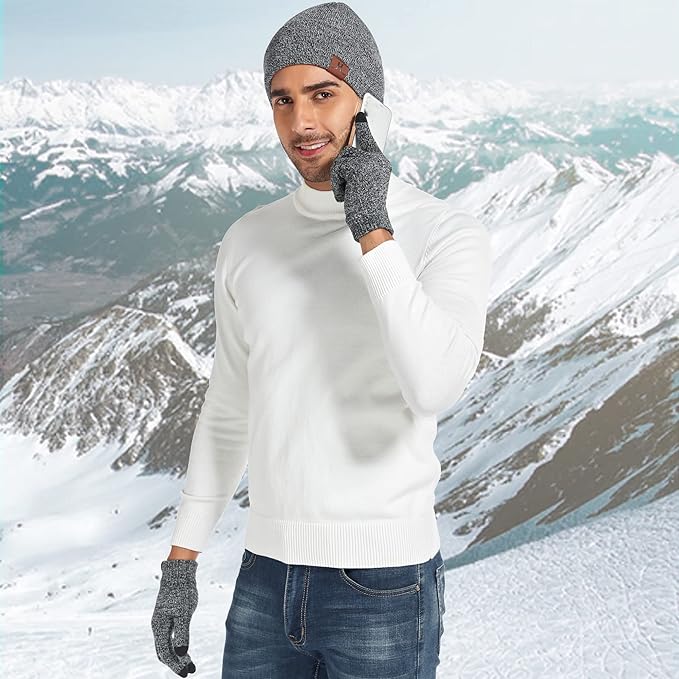 Winter Warm Beanie Hat Touchscreen Gloves Set, Soft Skull Cap Gloves Set for Men and Women with Warm Knit Fleece Lined