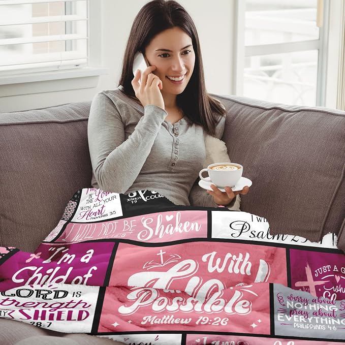 Christian Gifts for Women Blanket 60"x50", Religious Spiritual Gifts for Women, Faith Based Bible Birthday Gifts, Baptism Confirmation Gifts for Girls, Christian Graduation Gifts