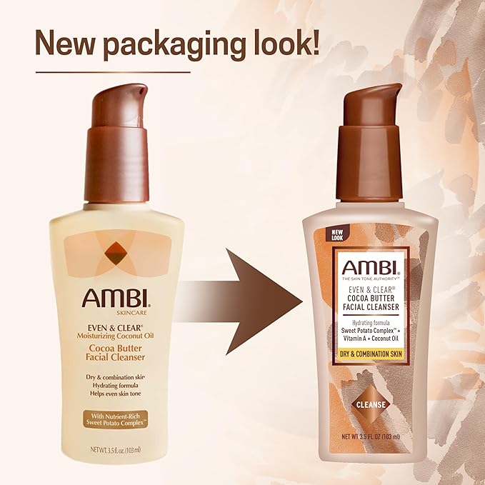 Ambi Even & Clear Cocoa Butter Facial Cleanser With Nutrient-Rich Sweet Potato Complex | Hydrating Formula | Helps Even Skin Tone | 3.5 Ounce