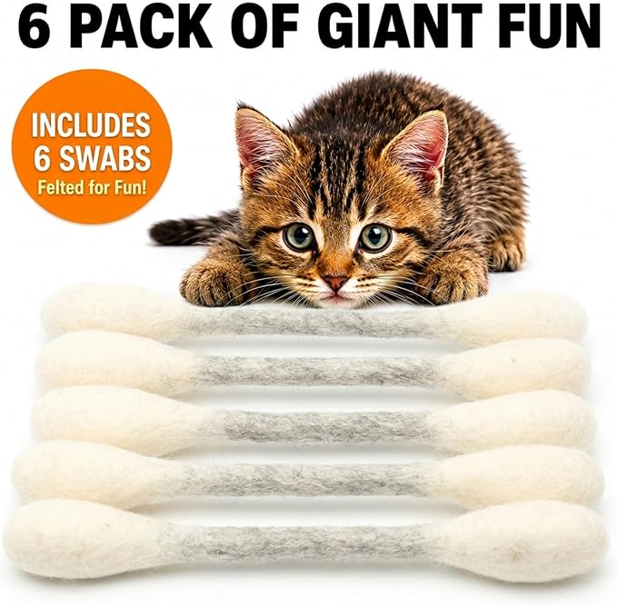 Glaciart One Swabs Cat Toys with Catnip - 6 Pk | Durable for Chew, Cute Cat Toys Interactive Kitty for Boredom, Exercise, & Play | Filled w/Organic Catnip for Anxiety & as Digestive Aid | Gift Idea