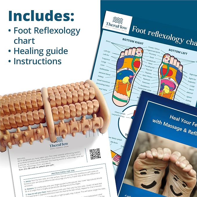 TheraFlow Wooden Foot Massager for Neuropathy, Heel Pain and Targeted Plantar Fasciitis Relief | Deep Tissue and Feet Massage for Relaxation | Reflexology Tool for Planters Facetious Relief