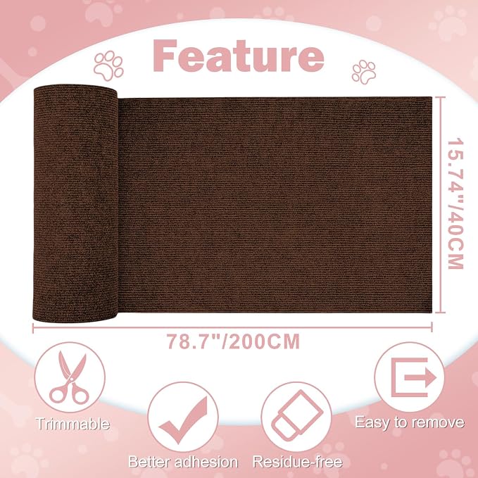 ENONCI 78.7x15.8 Cat Scratch Pad, Furniture Protector for Couch Corners | Trimmable, No-Shedding Cat Scratch Pad with Self-Adhesive Backing for Climbing, Protects Walls, Carpet and Couch