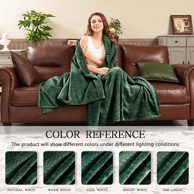 Inhand Fleece Throw Blanket, Super Soft Flannel Cozy for Adults, Washable Lightweight for Couch, Sofa, Bed, Office, Warm Plush for All Season, Green, 50"Ă—60"