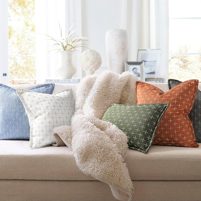 Pillow Covers 24x24 Set of 2 Soft Polyester Textured Pillow Covers with Stylish Flange Edge Cozy Farmhouse Throw Pillows for Couch Bed Sofa Living Room