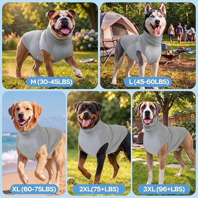 LovinPet UPF 150+ Dog Sun Shirt, Sleeveless High Neck Cooling UV Protection Clothes for Large Breeds, Quick Dry Lightweight Outdoor Vest with Breathable Belly Panel, Gray, XXL