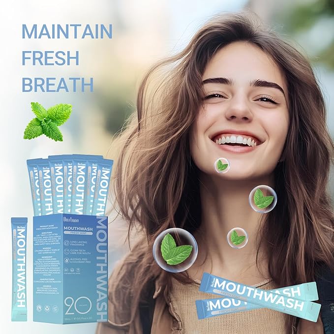 Oustane Travel Size Fresh Mint Mouthwash, Alcohol-Free, 15ml Portable Packets, Long-Lasting Freshness (30)