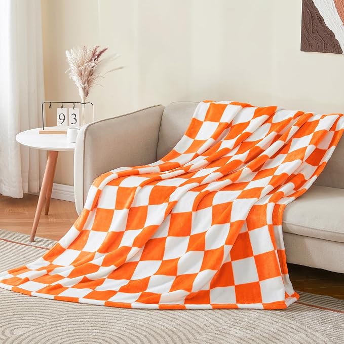 BEDELITE Plaid Throw Blanket for Checker Neyland, Orange & White 50“x60” | Tennessee vols Decor, Gift for Vol Nation,100% Polyester Microfibe, Soft, Lightweight Warm, Machine Washable, for Couch Bed