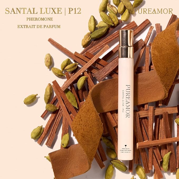 PUREAMOR Pheromone Perfume for Women, Santal Luxe Extrait de Parfum – Warm Woody Scent with Sandalwood, Leather & Musk, Long Lasting Fragrance, 0.4 oz / 12 ml Travel Size