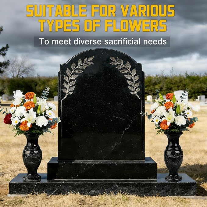 Heavy Duty Natural Marble Cemetery Vase for Grave Site – Solid Stone Headstone Planter for Real & Artificial Flowers, Memorial Tombstone Decor for Outdoor Use