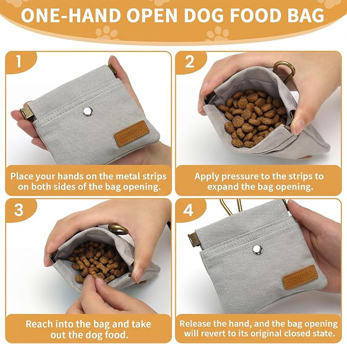 Dog Treat Pouch for Pet Training, Carabiner & Magnetic Buckle, Grey