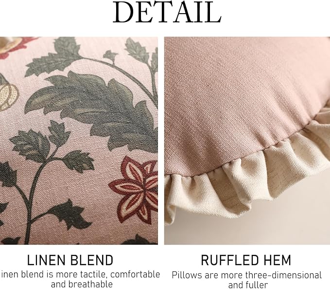 Vintage Linen Throw Pillow Cover,Set of 2,Diameter 16"-Ratina A | Designer Elegant Round Pillow Cover,Concealed Zipper Design,Floral Pattern,Sofa,Bedroom,Living Room,Lounge Chairs