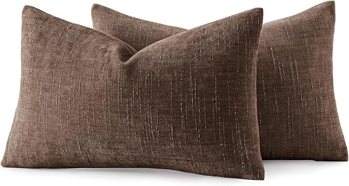 MIULEE 12x20 Inch Lumbar Textured Chenille Pillow Covers Chocolate Brown | Pack of 2 Decorative Soft Throw Pillows, Solid Textured Cushion Covers, Modern Home Decor for Couch Sofa Bedroom Living Room