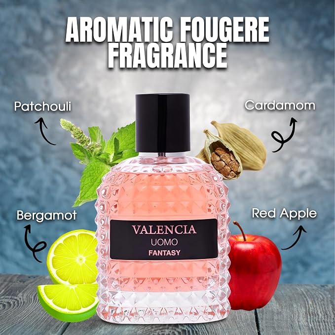 A CENTER Valencia UOMO Fantasy Women Perfume - Spicy & Woody Fragrance - Top Notes of Sweet Red Apple, Cardamom & Calabrian Bergamot - Base Scent of Warm Tobacco Leaf, Patchouli & Vetiver
