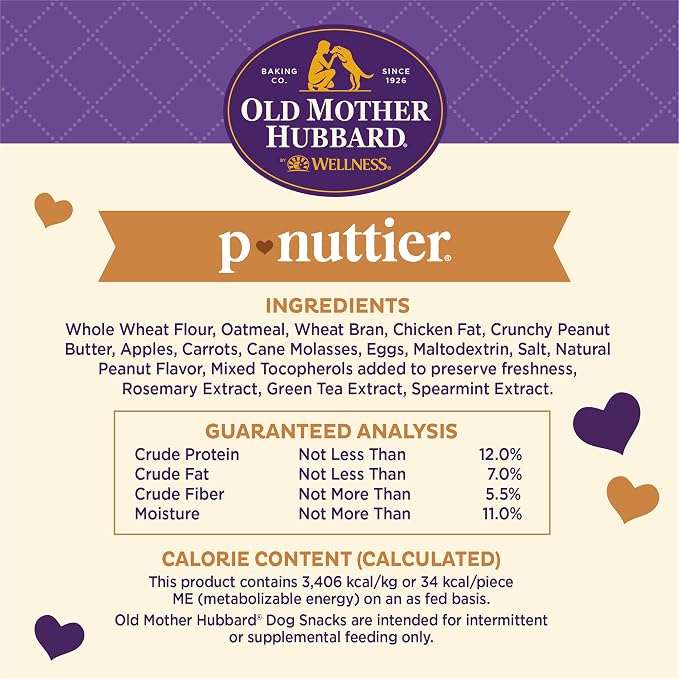 Old Mother Hubbard Wellness Classic P-Nuttier Dog Biscuits, Natural Training Treats, Peanut Butter Flavor, Small Size, 20 oz Bag (Pack of 2)
